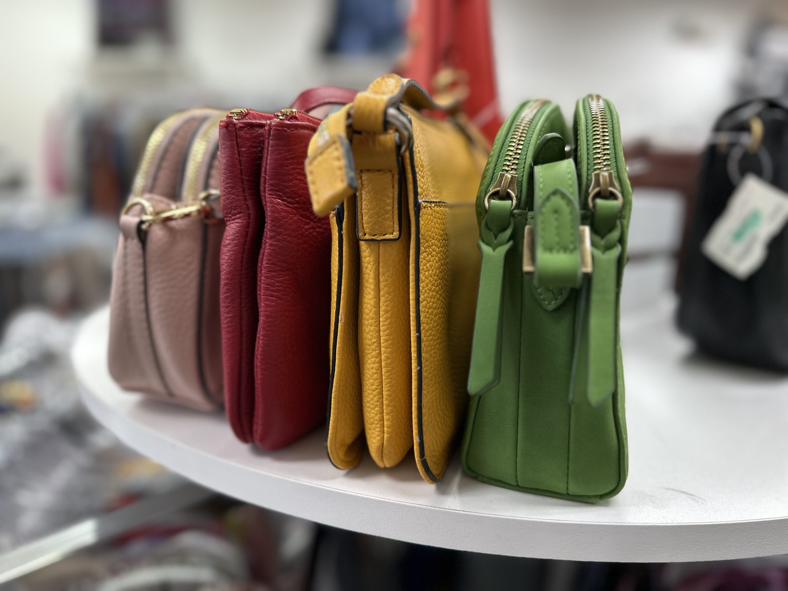 Handbags and purses display at Westerville consignment boutique