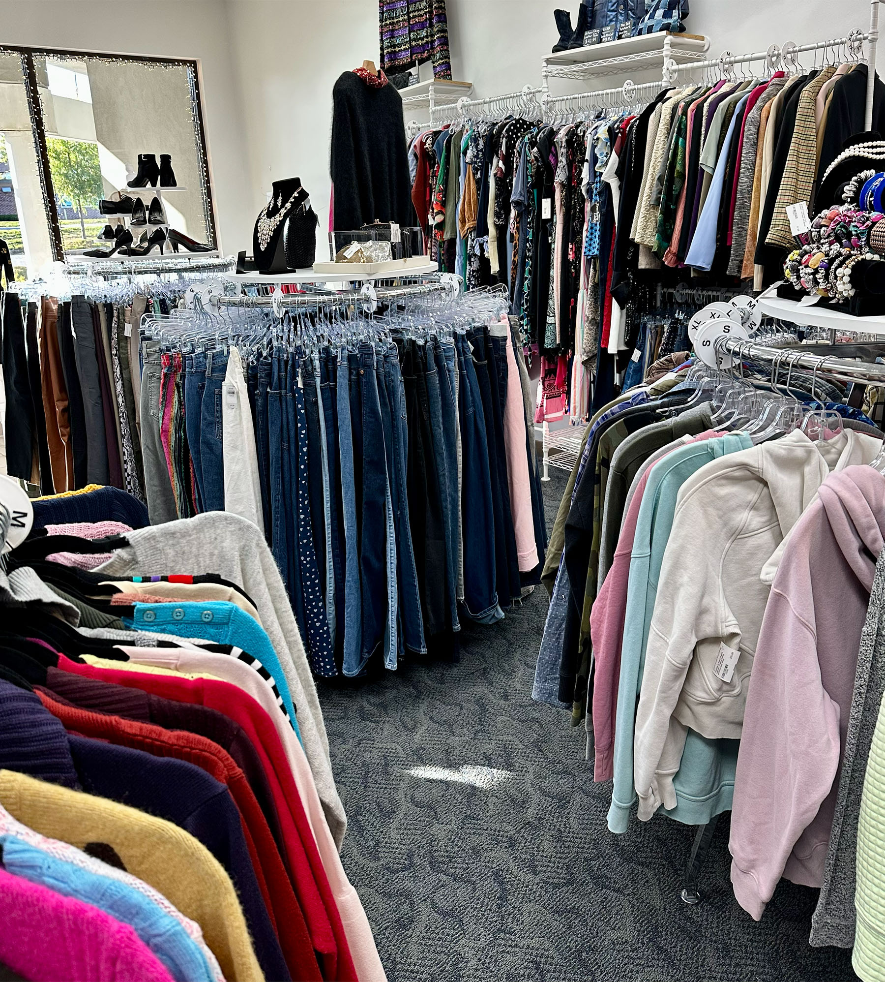 Brightly lit boutique interior near Otterbein University Westerville